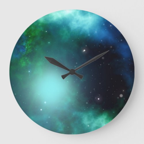 Beautiful Green Nebula filled with Stars Large Clock