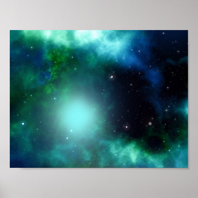 Beautiful Green Nebula filled with Stars Poster (Front)