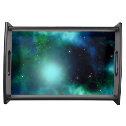 Beautiful Green Nebula filled with Stars Serving Tray