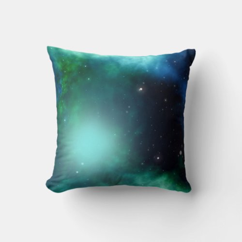 Beautiful Green Nebula filled with Stars Throw Pillow