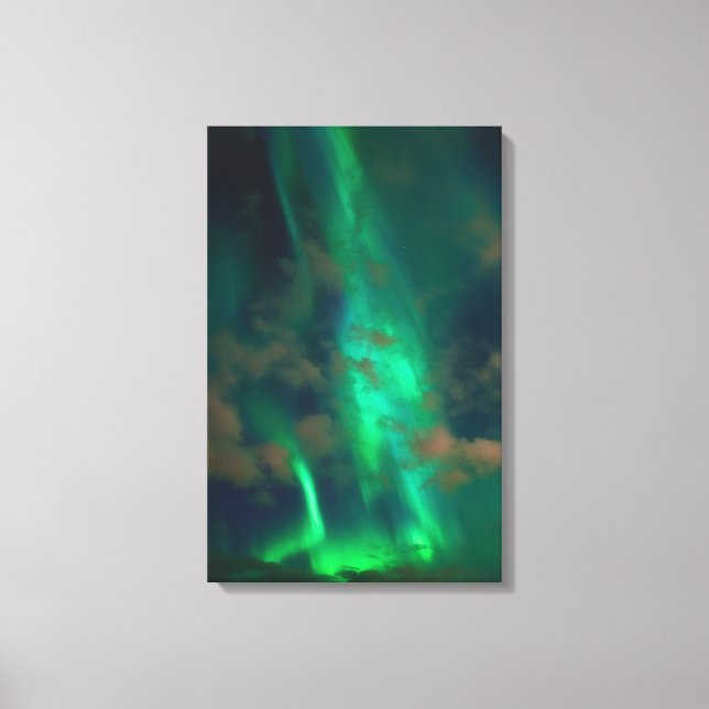 Beautiful Green Northern Lights with Clouds Canvas Print (Front)