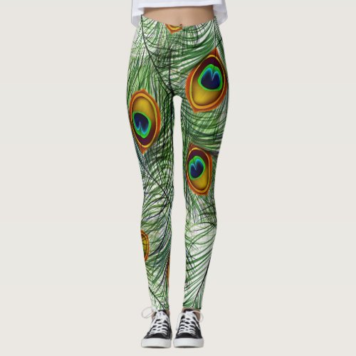 Beautiful Green Peacock Feather Leggings