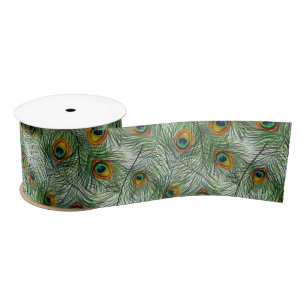 Beautiful Green Peacock Feather Satin Ribbon