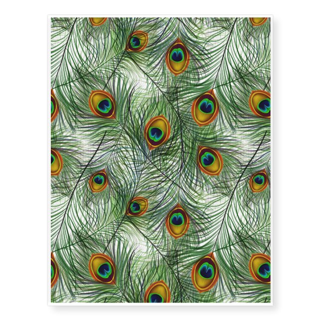 Beautiful Green Peacock Feather Temporary Tattoos (Front)