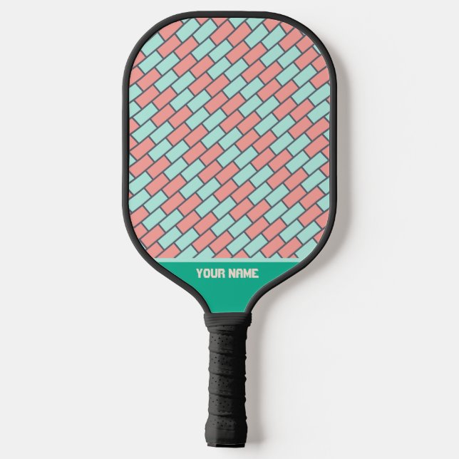 Beautiful Green Pink Brick Pro Pickleball Paddle (Back)