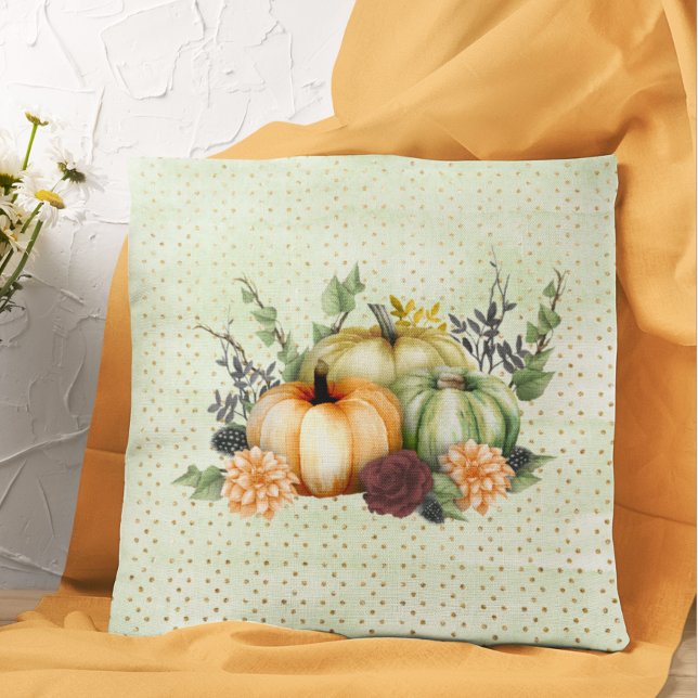 Beautiful Green Pumpkin Patch Glitter Autumn Throw Pillow (Creator Uploaded)