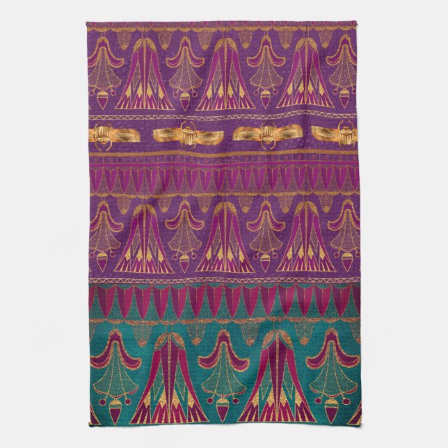 Beautiful green purple Ancient Egyptian pattern Kitchen Towel (Vertical)