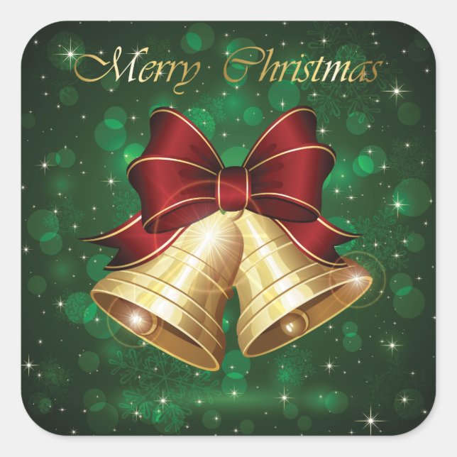 Beautiful Green, Red & Golden Merry Christmas Square Sticker (Front)