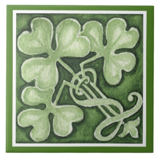 Beautiful Green Shamrock Irish Celtic Clovers Ceramic Tile