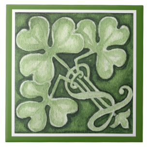 Beautiful Green Shamrock Irish Celtic Clovers Ceramic Tile