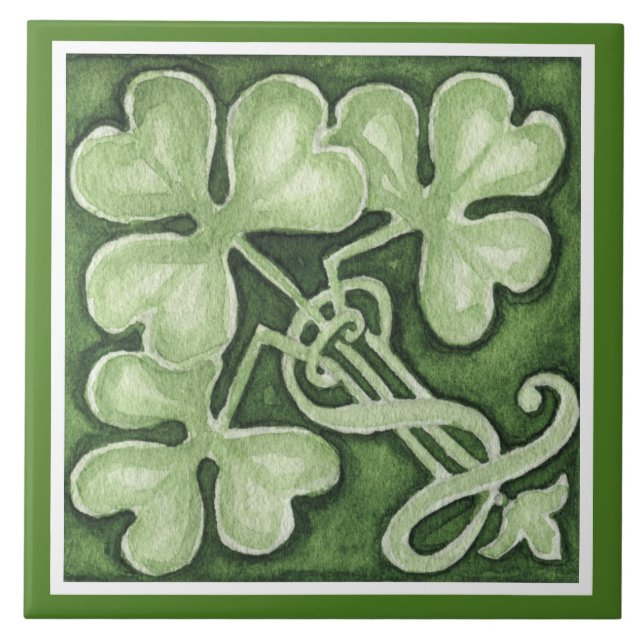 Beautiful Green Shamrock Irish Celtic Clovers Ceramic Tile (Front)