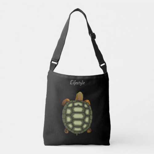 Beautiful Green Turtle on Black Crossbody Bag