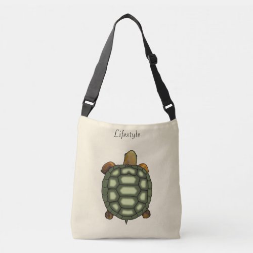 Beautiful Green Turtle on Light Beige Crossbody Bag