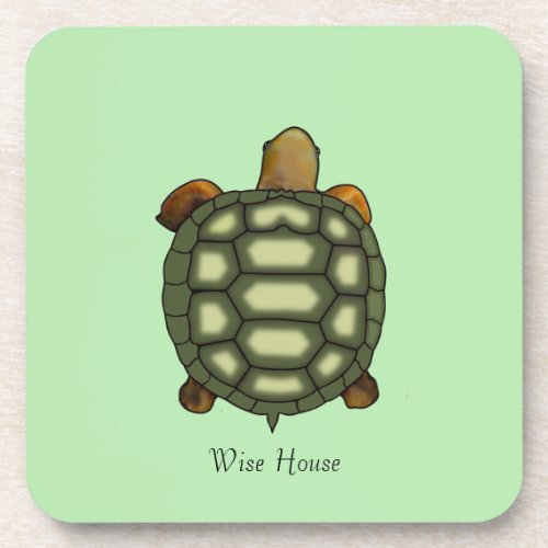 Beautiful Green Turtle on Lime Green Beverage Coaster