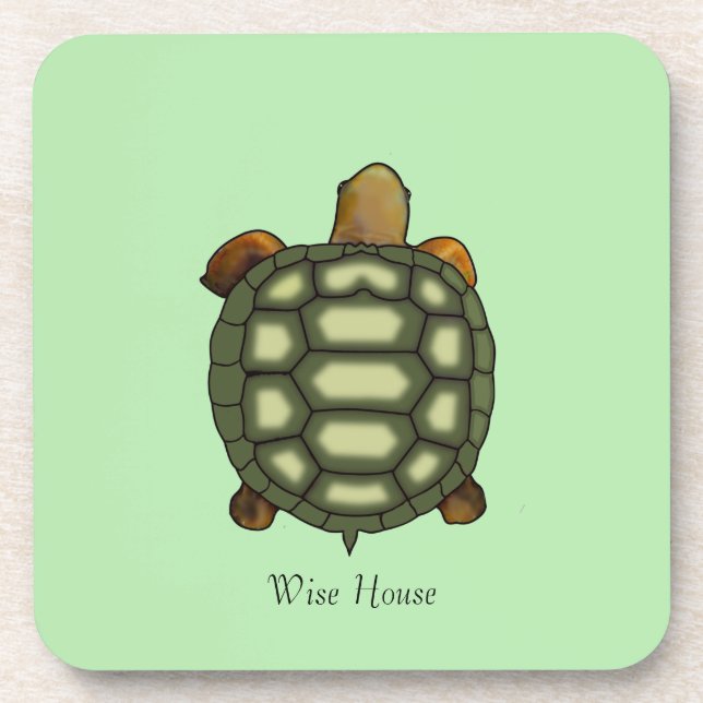Beautiful Green Turtle on Lime Green Beverage Coaster (Front)