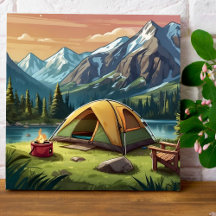 Beautiful Green Watercolor Nature Camping Painting