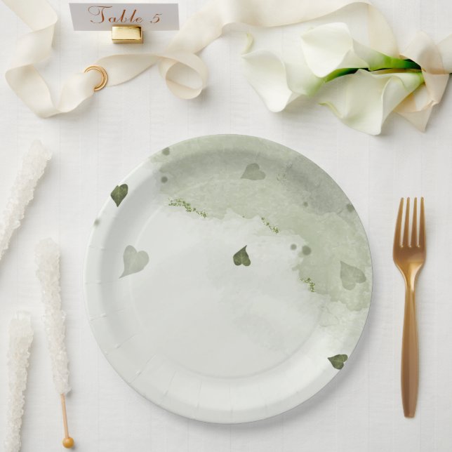  beautiful green watercolor  paper plates (Wedding)