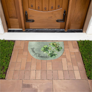 Beautiful Green Watercolor Shamrock Doormat