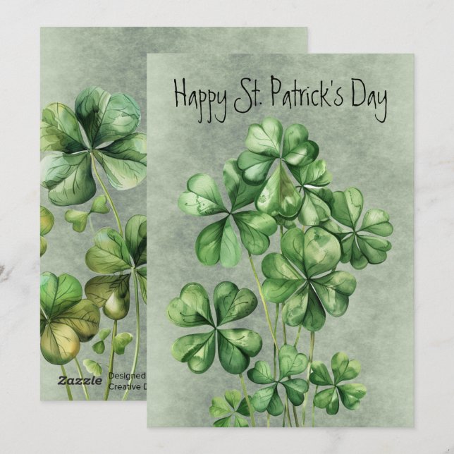 Beautiful Green Watercolor Shamrock Holiday Card (Front/Back)