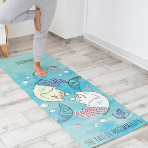 Beautiful Green Watercolor Tao of Meowmaids Yoga Mat