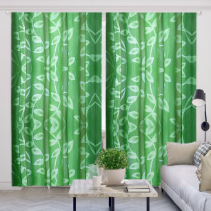 Beautiful Green White Leaf Motifs Blackout Curtains