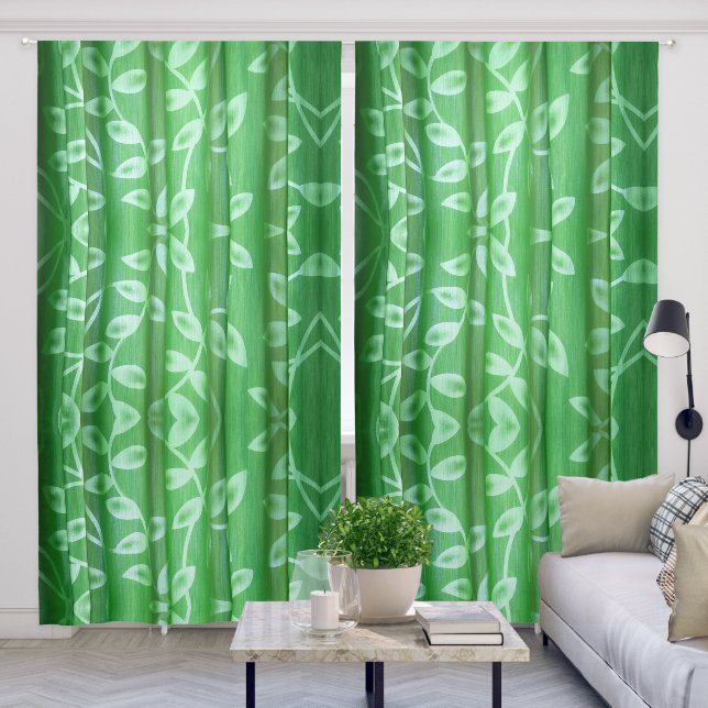 Beautiful Green White Leaf Motifs Blackout Curtains (Living Room)