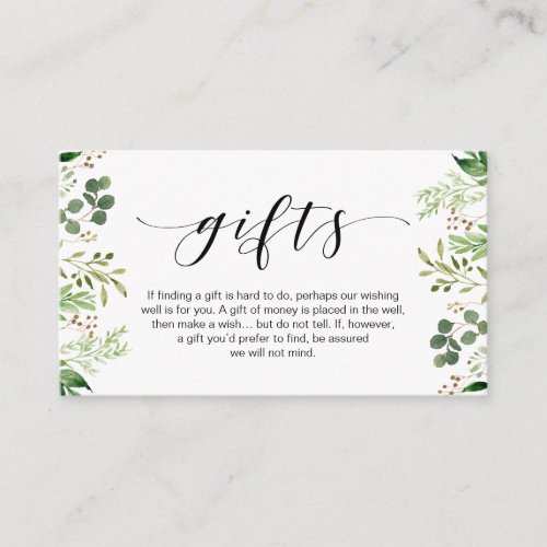 Beautiful greenery Black font A note on gifts Enclosure Card