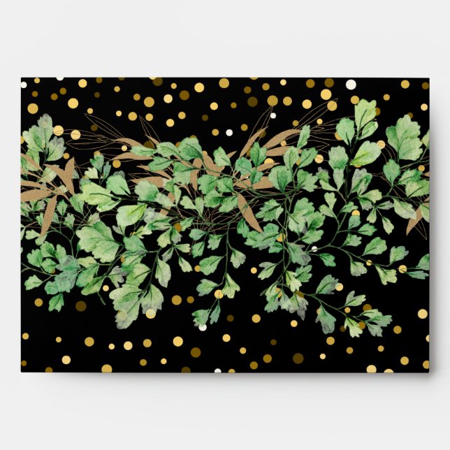 Beautiful Greenery Black Gold Envelope (Front)