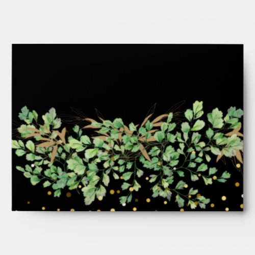 Beautiful Greenery Black Gold Envelope