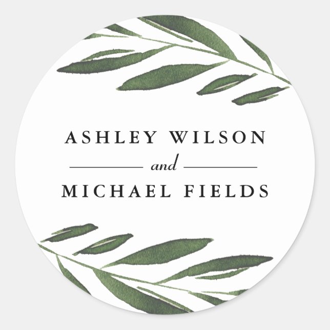 Beautiful Greenery Fern Leaf Modern Wedding Favor Classic Round Sticker (Front)