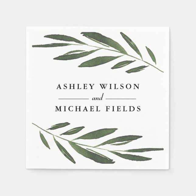 Beautiful Greenery Fern Leaf Modern Wedding Napkins (Front)