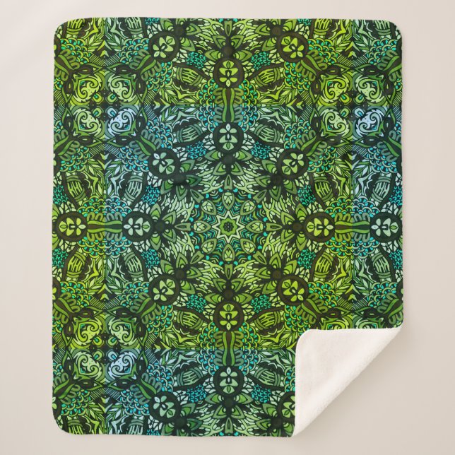 Beautiful Greens And Blues Mandala   Sherpa Blanket (Front)