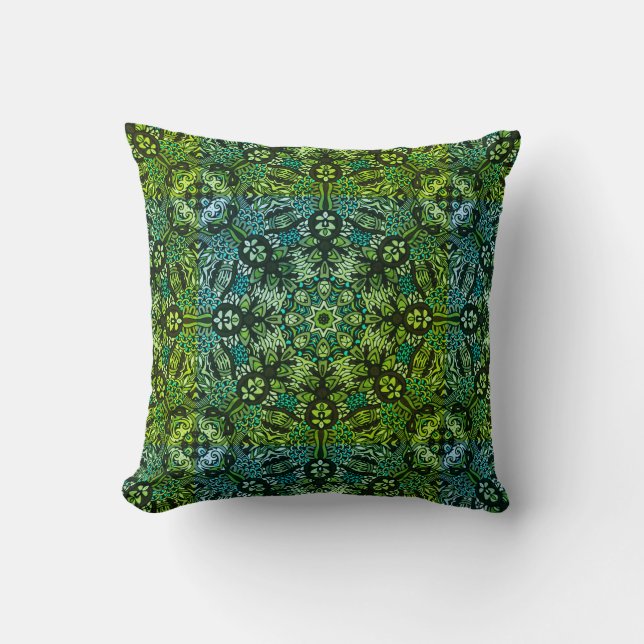 Beautiful Greens And Blues Mandala Throw Pillow (Front)