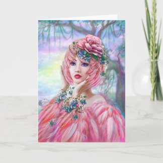 Beautiful Greeting Card Flamingo Girl