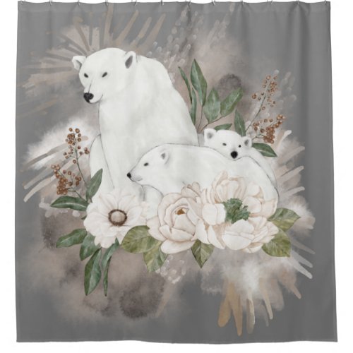Beautiful Grey and White Polar Bear Family Shower Curtain