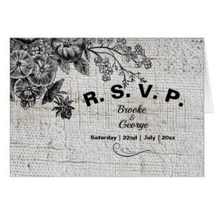 Beautiful Grey & Black Artistic Flowers RSVP Cards