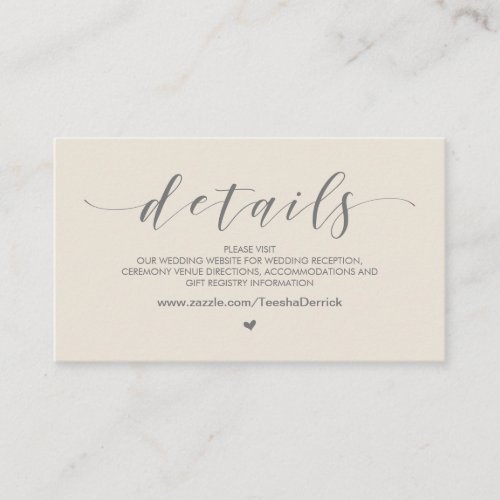 Beautiful Grey Cream Wedding Website Details Enclosure Card