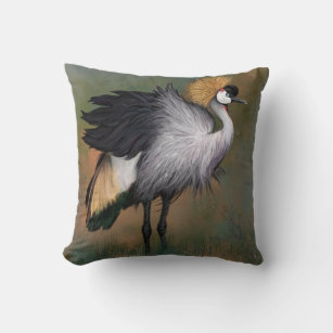 Beautiful Grey Crowned Crane Bird Throw Pillow