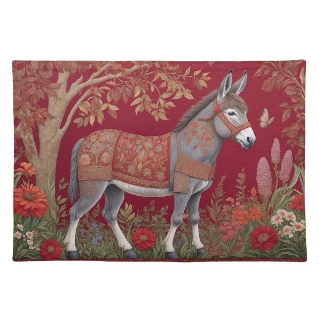Beautiful Grey Donkey Red Countryside  Cloth Placemat (Front)