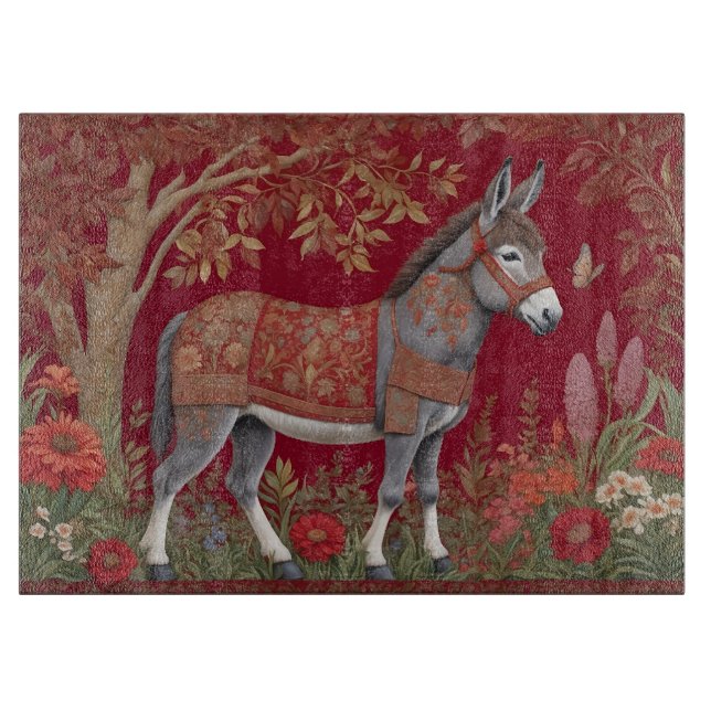Beautiful Grey Donkey Red Countryside  Cutting Board (Front)