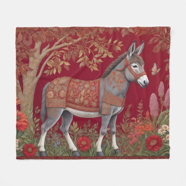Beautiful Grey Donkey Red Countryside  Fleece Blanket (Front (Horizontal))
