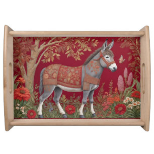 Beautiful Grey Donkey Red Countryside Serving Tray