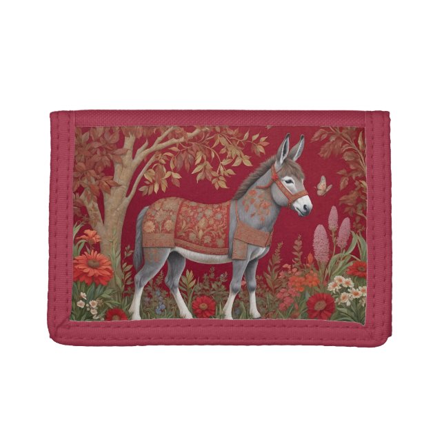 Beautiful Grey Donkey Red Countryside  Trifold Wallet (Front)