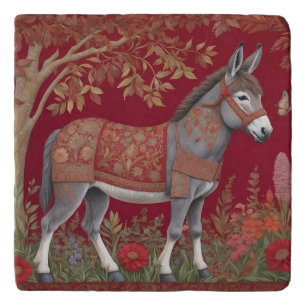 Beautiful Grey Donkey Red Countryside Trivet