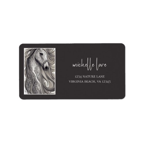 Beautiful Grey Horse with Flowing Mane Address Label