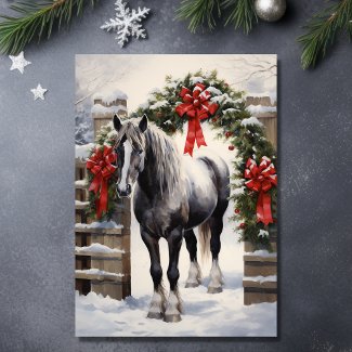 Beautiful Grey Horse with Winter Garland Christmas