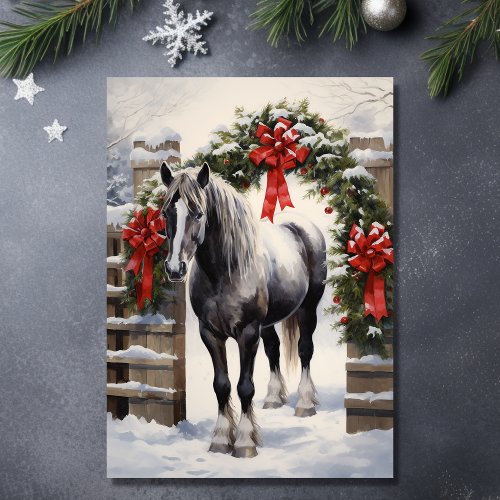 Beautiful Grey Horse with Winter Garland Christmas Holiday Card