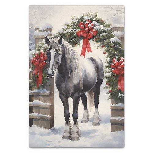 Beautiful Grey Horse with Winter Garland Christmas Tissue Paper