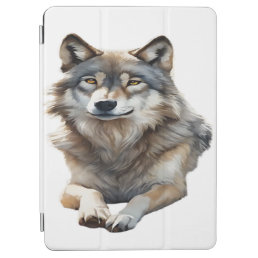 Beautiful Grey Wolf Lounging in Watercolor iPad Air Cover