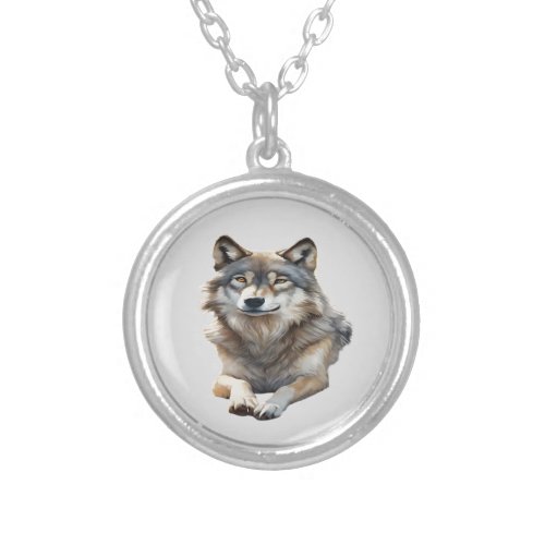 Beautiful Grey Wolf lounging  Silver Plated Necklace